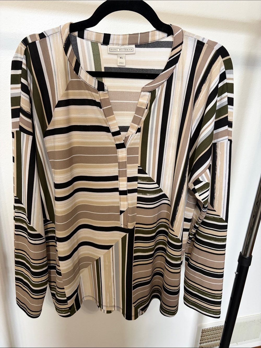 Dana Buchman Striped Long-Sleeve Pullover blouse - Beige/Olive/Black